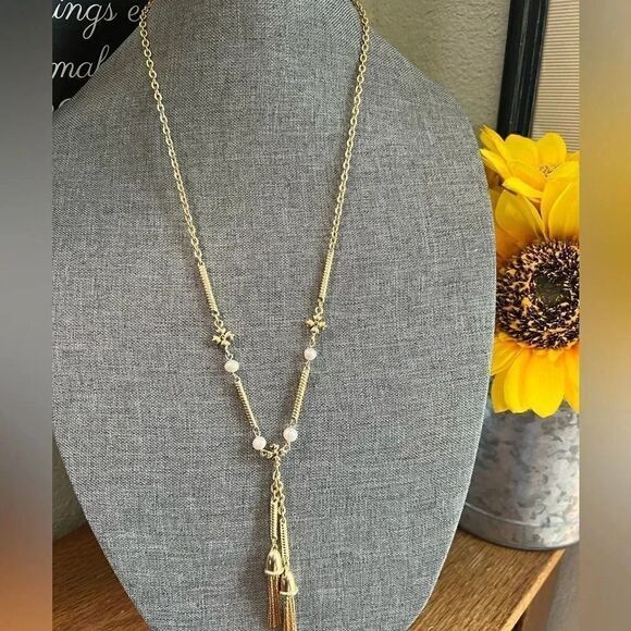 Patricia Nash Gold & Pearls Lariat Y Necklace With 2 Tassels #PNNK - Picture 6 of 6